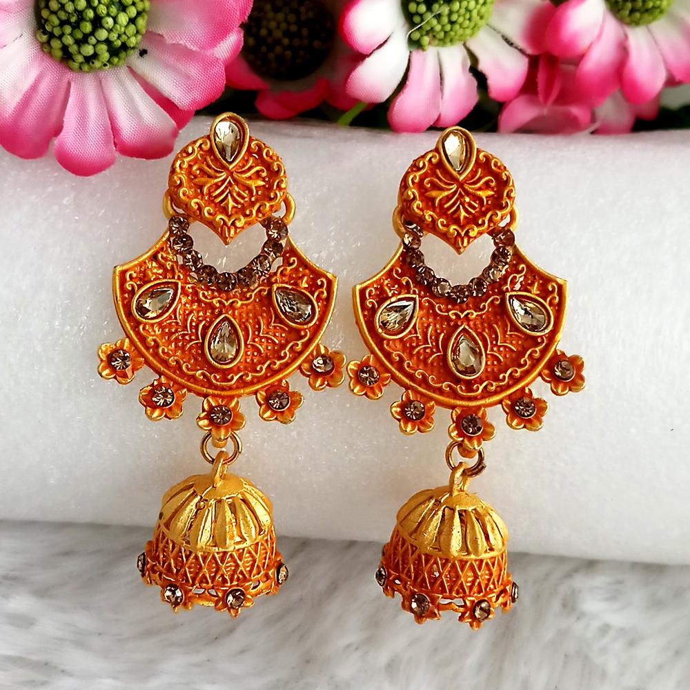 The99Jewel Orange Matte Meenakari Jhumki Earrings -1318061F