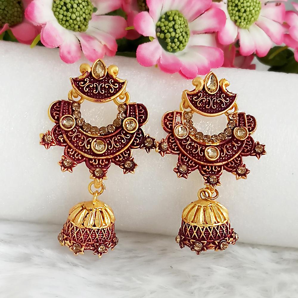 The99Jewel Maroon Matte Meenakari Jhumki Earrings -1318062D