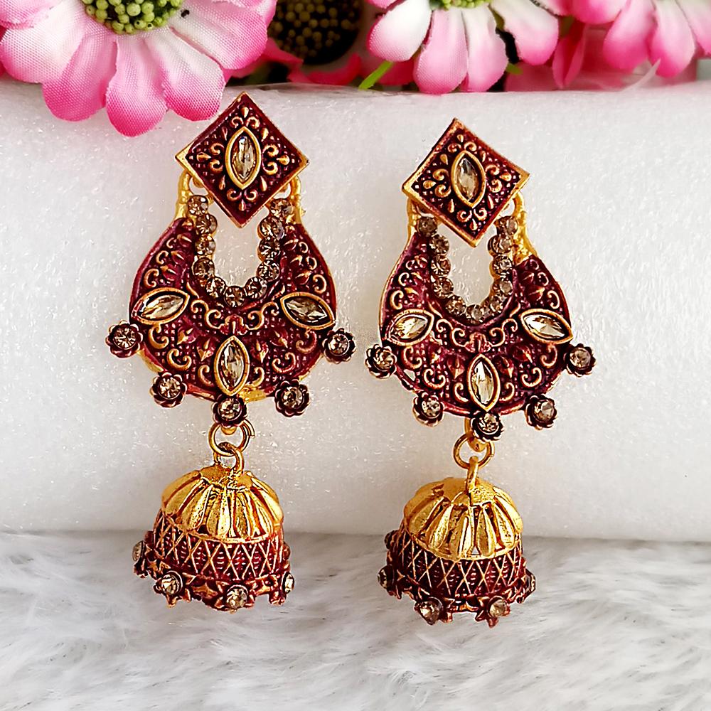 The99Jewel Maroon Matte Meenakari Jhumki Earrings -1318063D