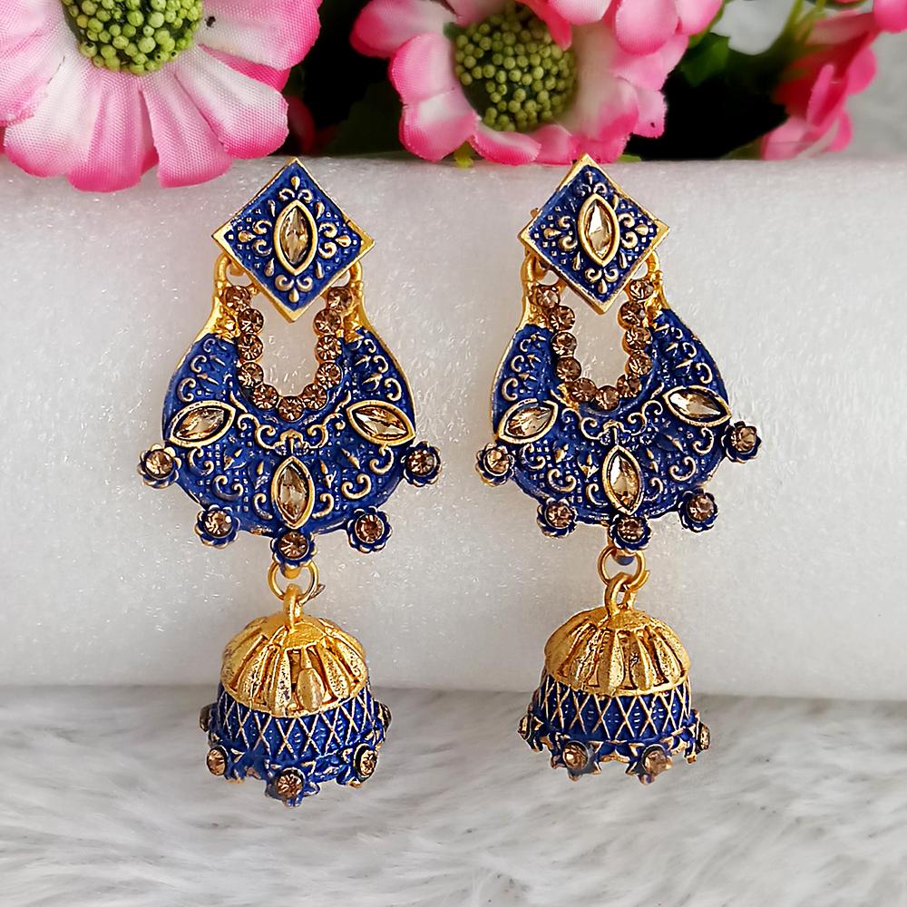 The99Jewel Blue Matte Meenakari Jhumki Earrings -1318063E