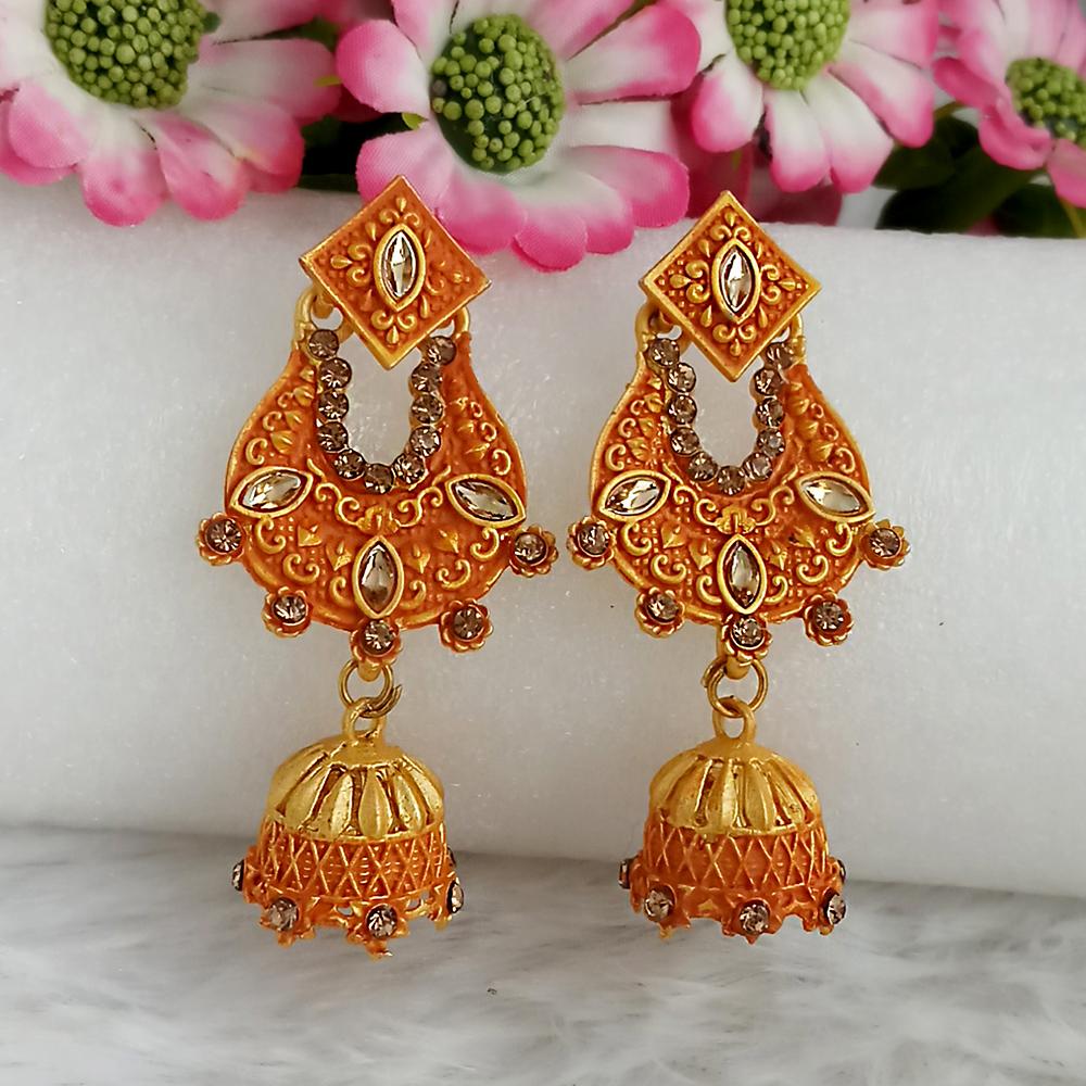The99Jewel Orange Matte Meenakari Jhumki Earrings -1318063F