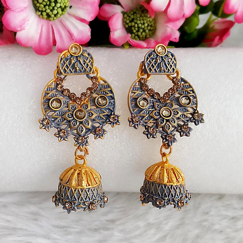 The99Jewel Grey Matte Meenakari Jhumki Earrings -1318065C
