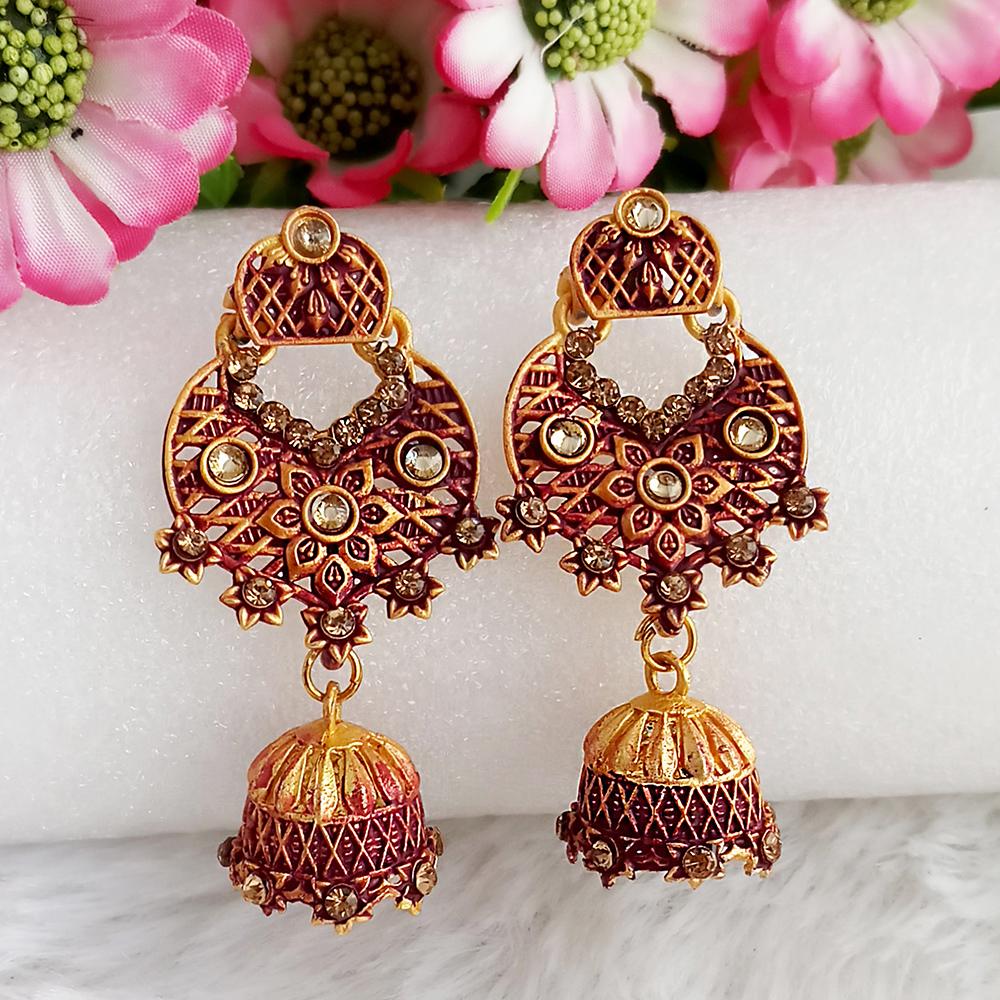 The99Jewel Maroon Matte Meenakari Jhumki Earrings -1318065D