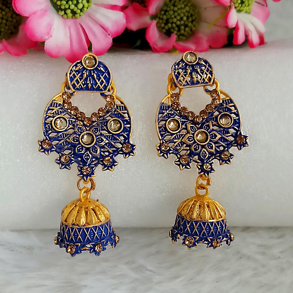 The99Jewel Blue Matte Meenakari Jhumki Earrings -1318065E