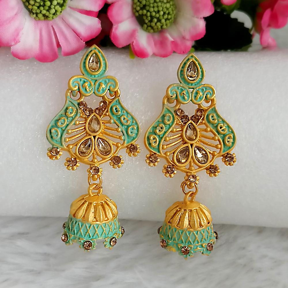 The99Jewel Green Matte Meenakari Jhumki Earrings -1318066B