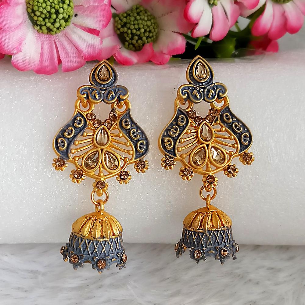 The99Jewel Grey Matte Meenakari Jhumki Earrings -1318066C