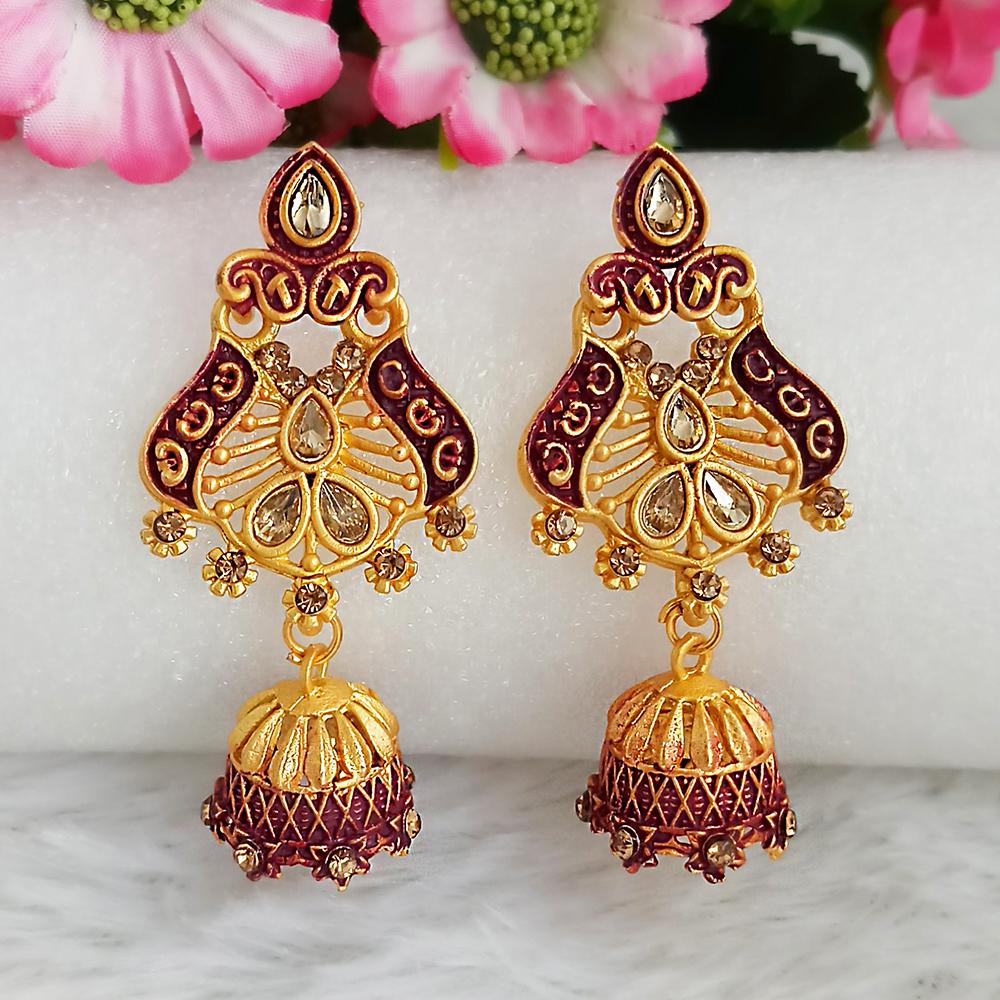 The99Jewel Maroon Matte Meenakari Jhumki Earrings -1318066D