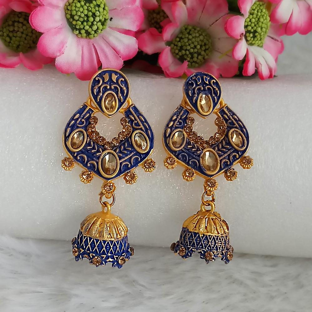 The99Jewel Blue Matte Meenakari Jhumki Earrings -1318067E
