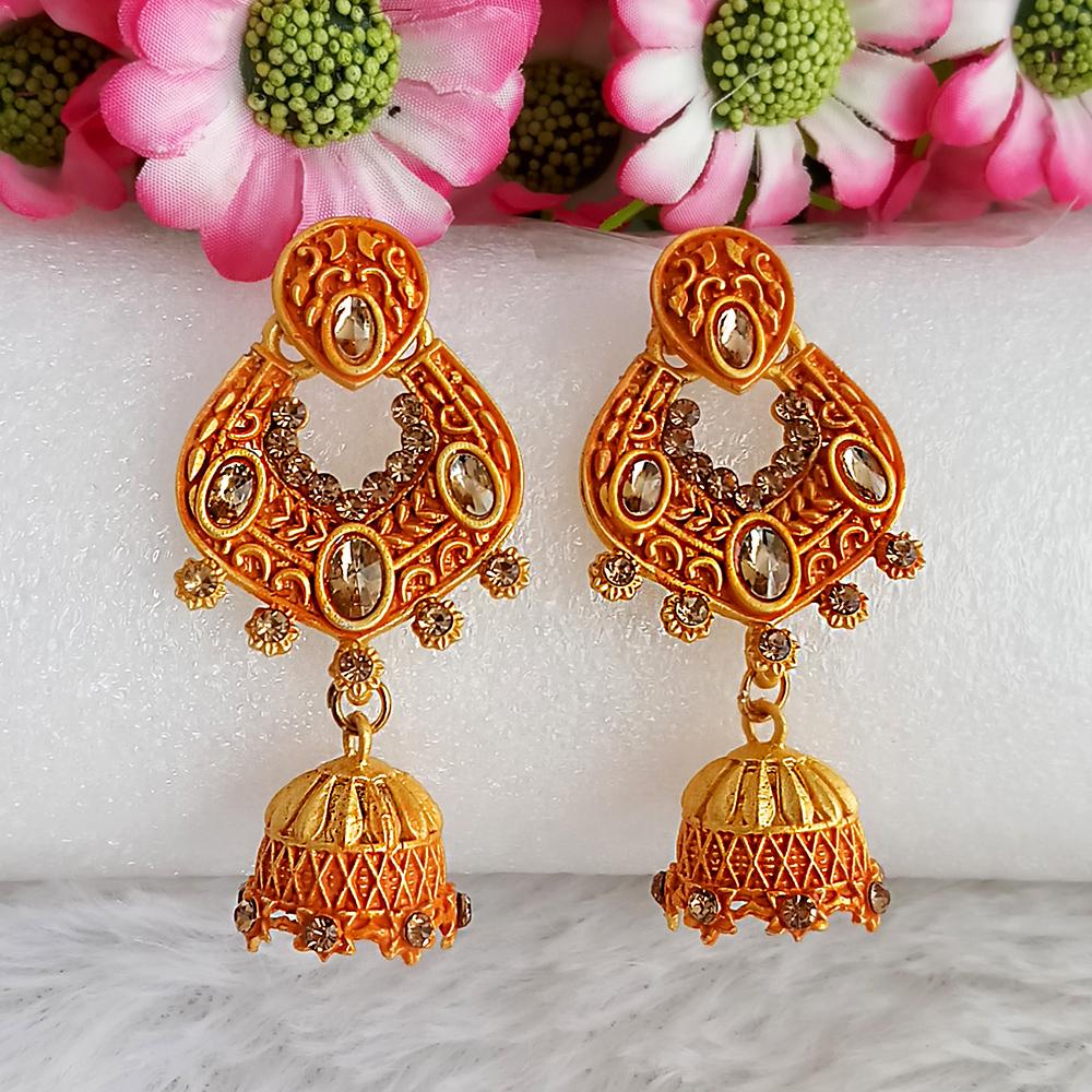 The99Jewel Orange Matte Meenakari Jhumki Earrings -1318067F