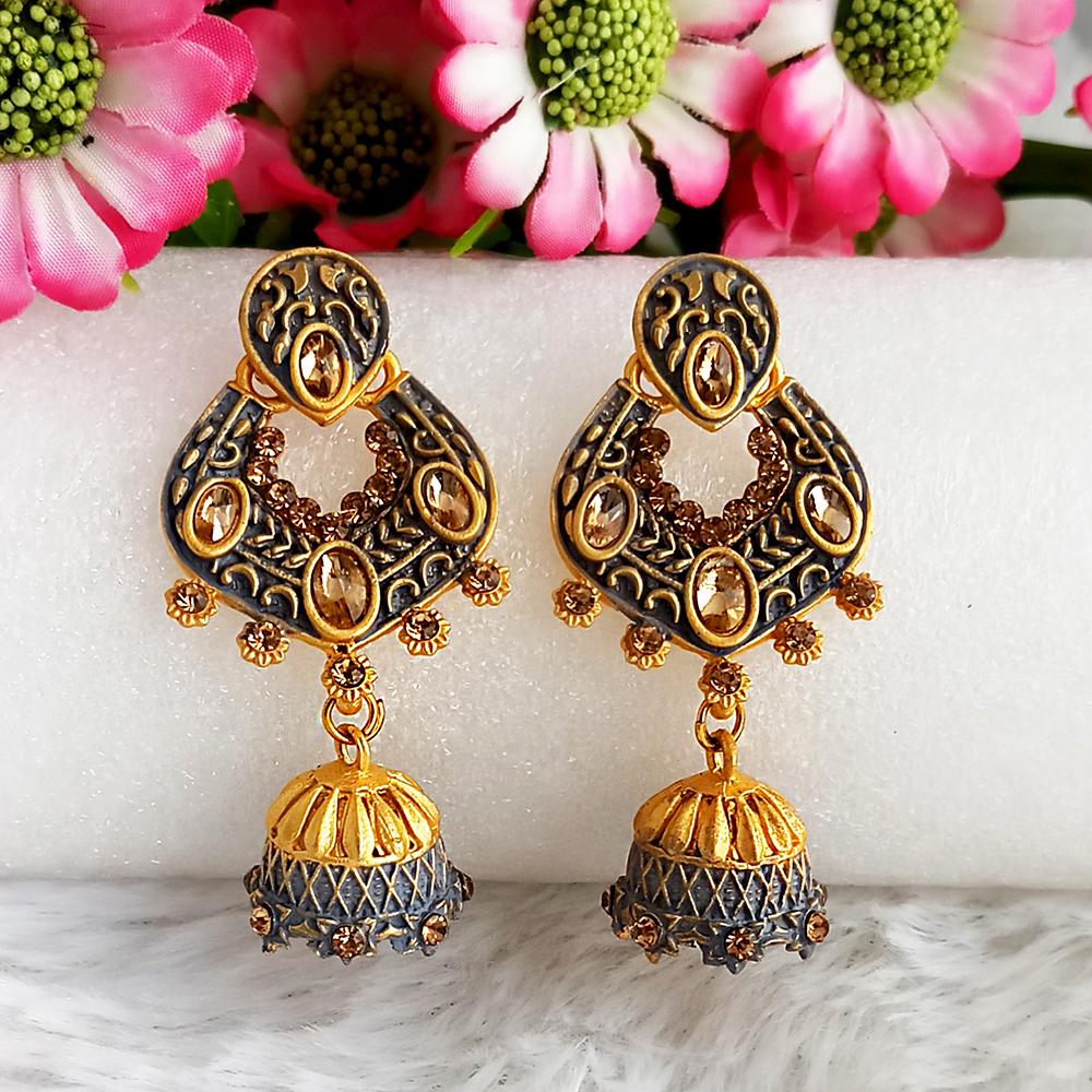 The99Jewel Grey Matte Meenakari Jhumki Earrings -1318067c