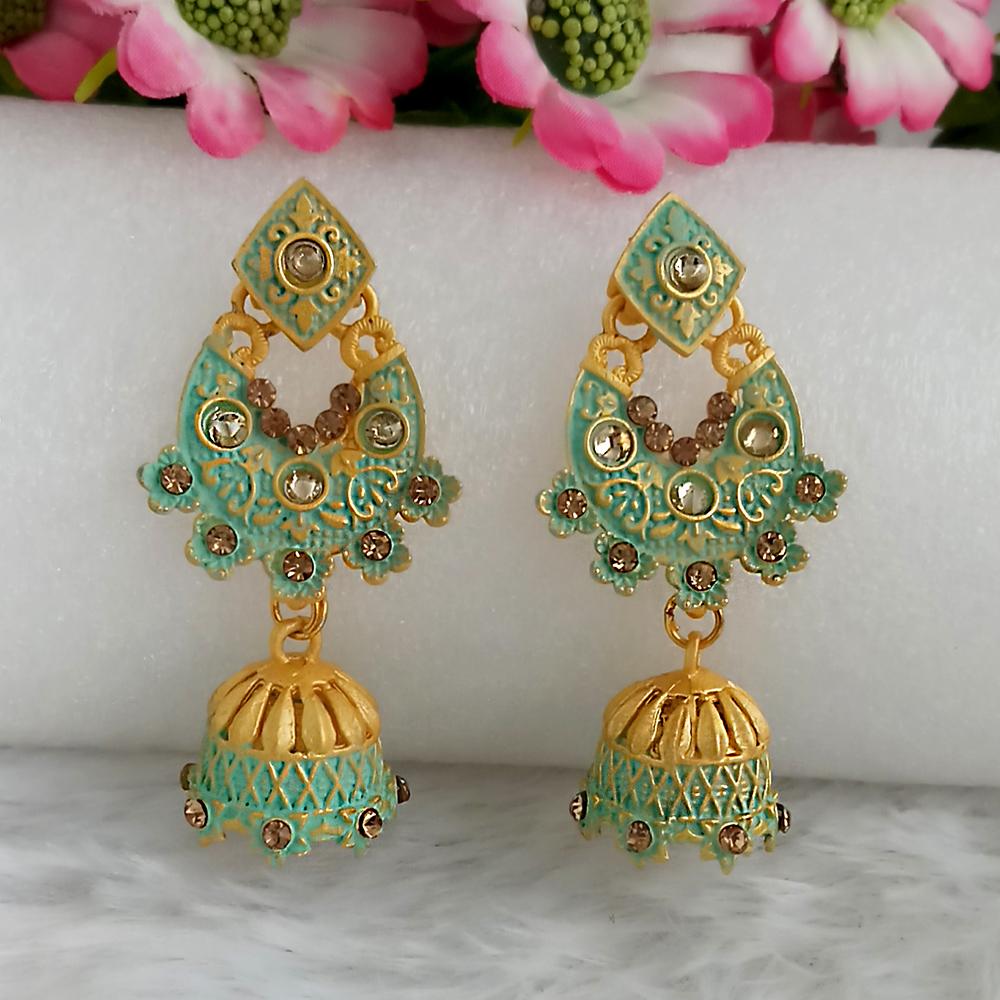 The99Jewel Green Matte Meenakari Jhumki Earrings -1318068B