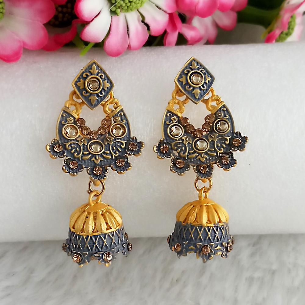 The99Jewel Grey Matte Meenakari Jhumki Earrings -1318068C