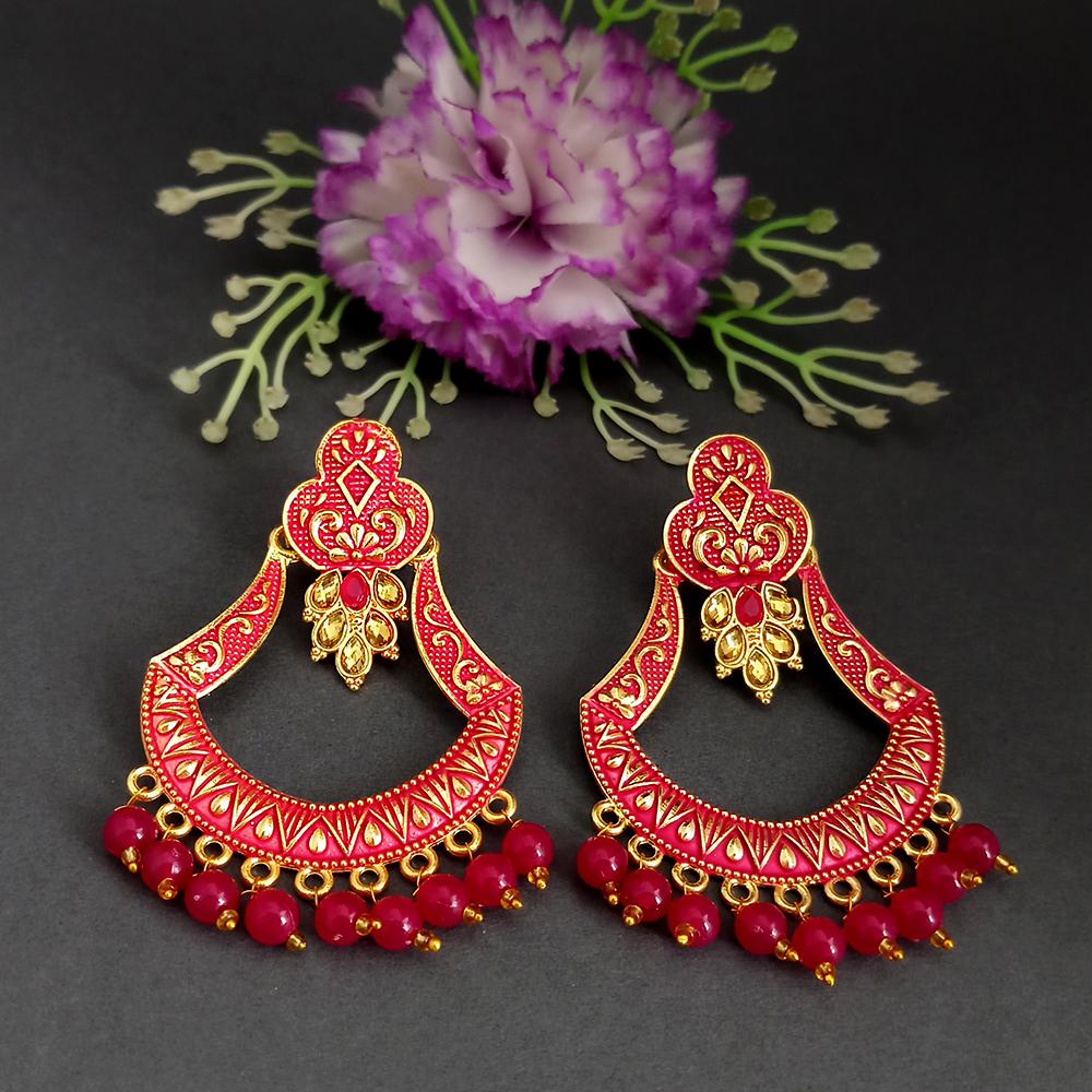 The99Jewel Pink Matte Meenakari Designer Dangler Earrings-1318071A