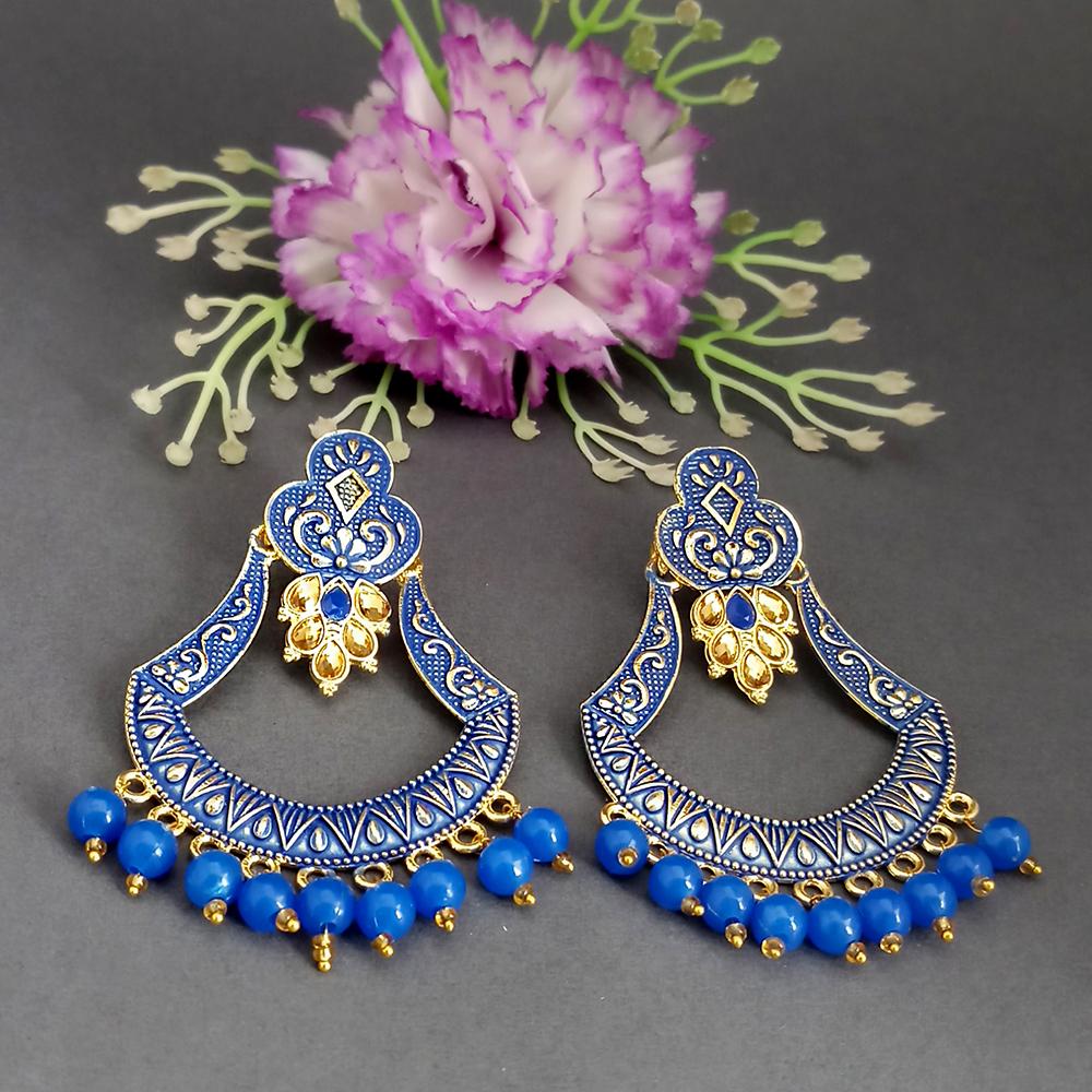The99Jewel Blue Matte Meenakari Designer Dangler Earrings-1318071G
