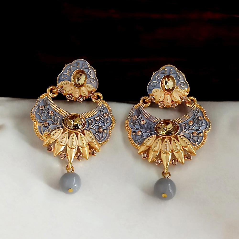 The99Jewel Grey Meenakari Matte Dangler Earrings -1318083C