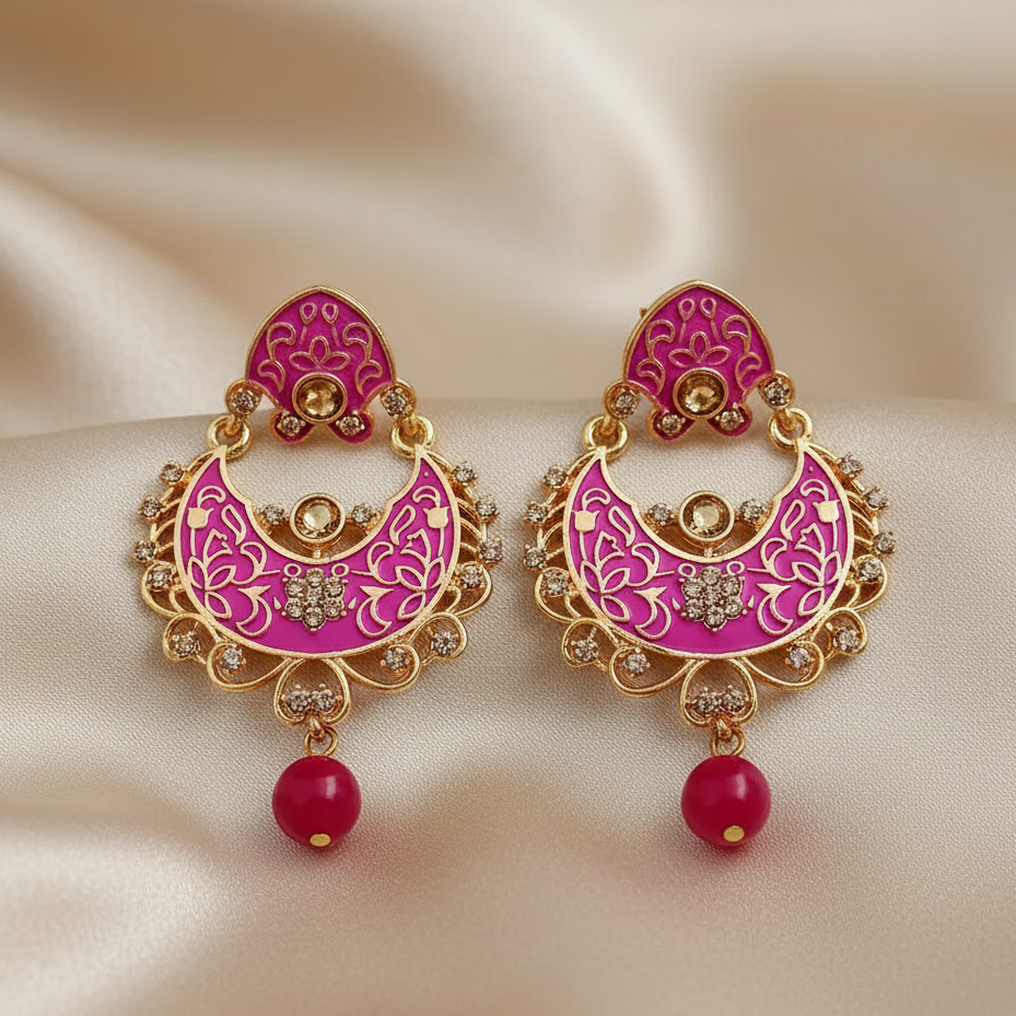 The99Jewel Pink Meenakari Matte Dangler Earrings -1318086A