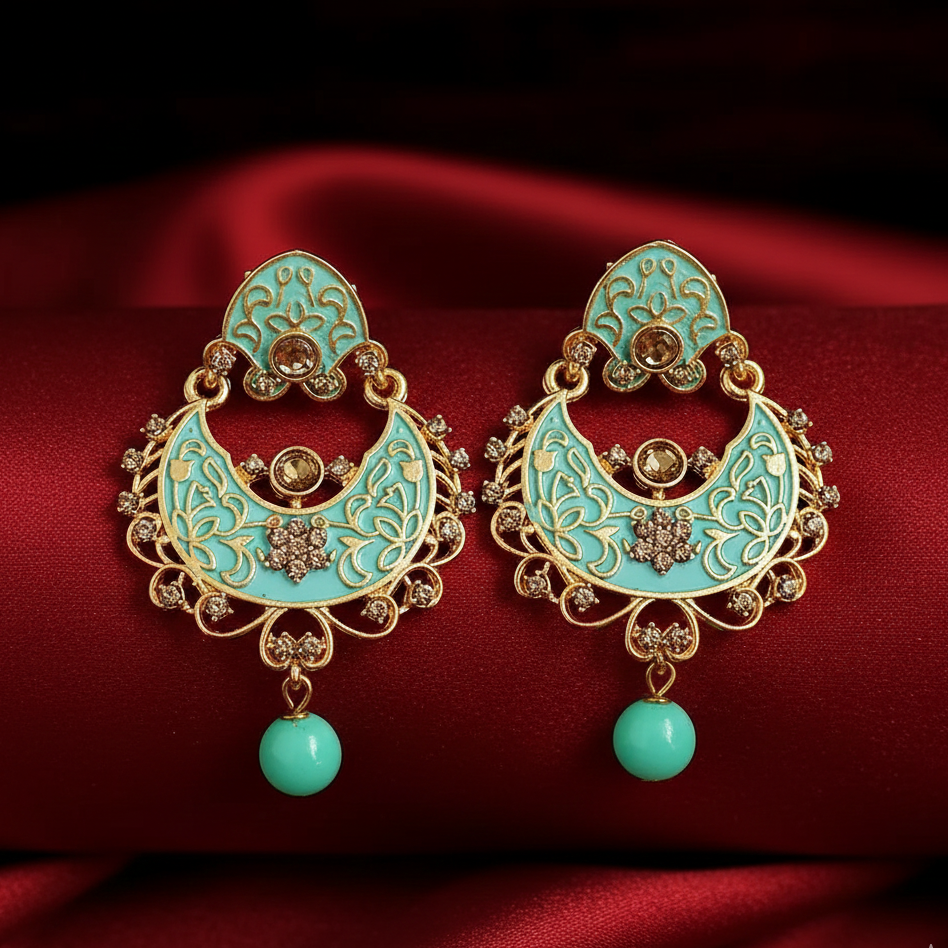 The99Jewel Green Meenakari Matte Dangler Earrings -1318086B