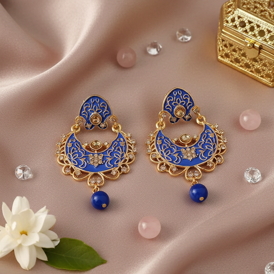 The99Jewel Blue Meenakari Matte Dangler Earrings -1318086E
