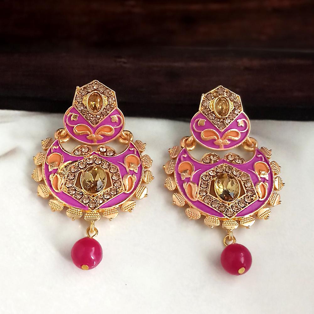 The99Jewel Pink Meenakari Matte Dangler Earrings -1318087A