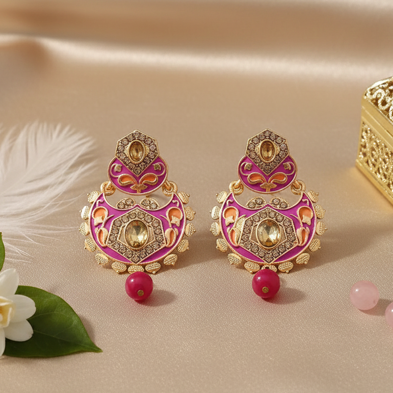 The99Jewel Pink Meenakari Matte Dangler Earrings -1318087A