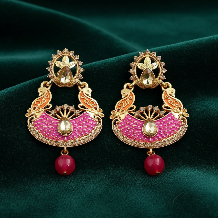 The99Jewel Pink Meenakari Matte Dangler Earrings -1318089A
