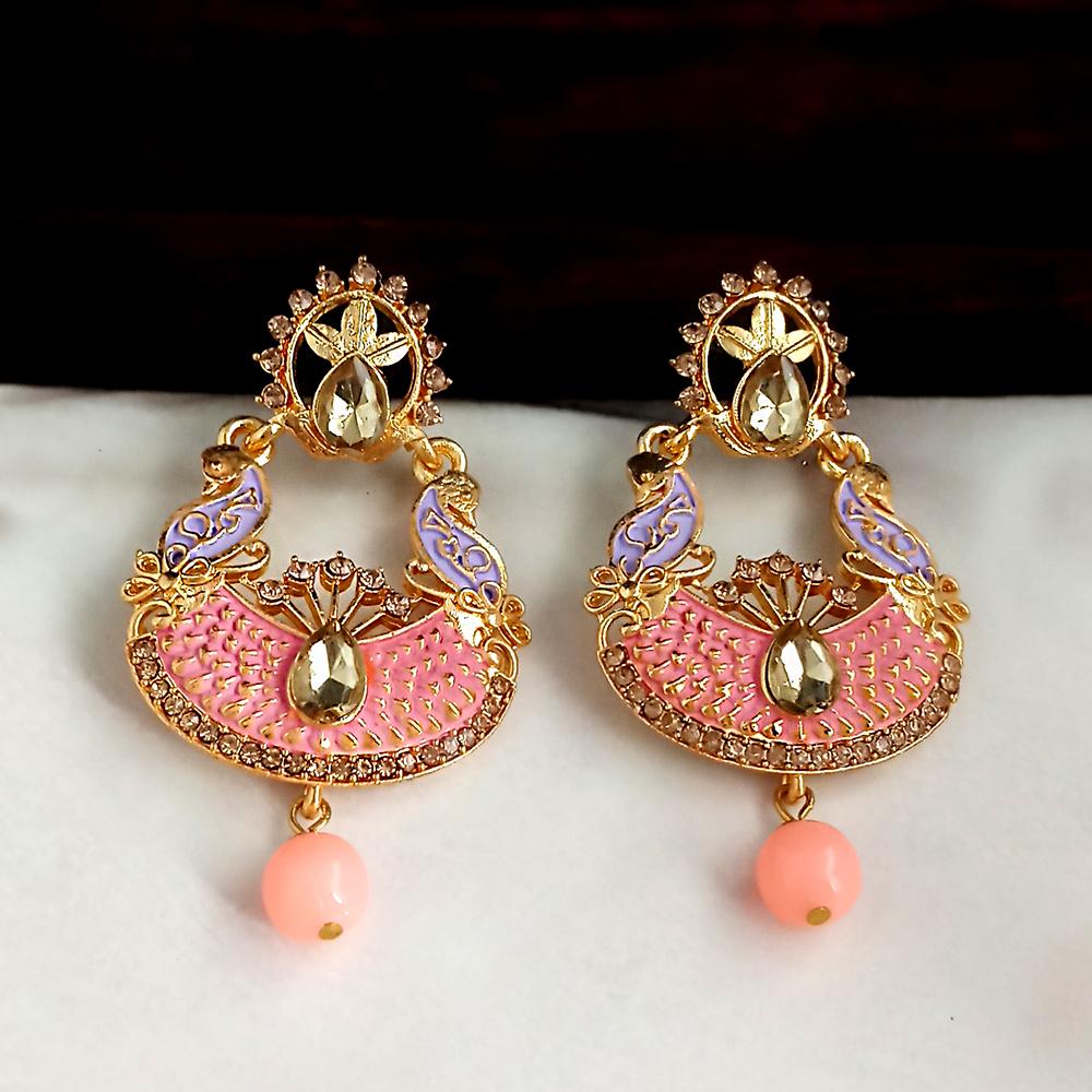 The99Jewel Peach Meenakari Matte Dangler Earrings -1318089E