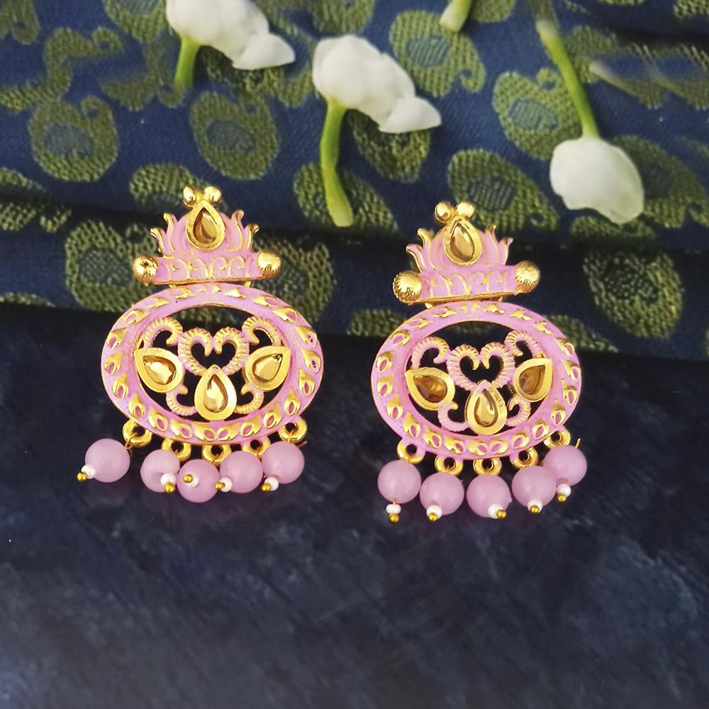 The99Jewel Pink Matte Meenakari Dangler Beads Drop Earrings - 1318092A