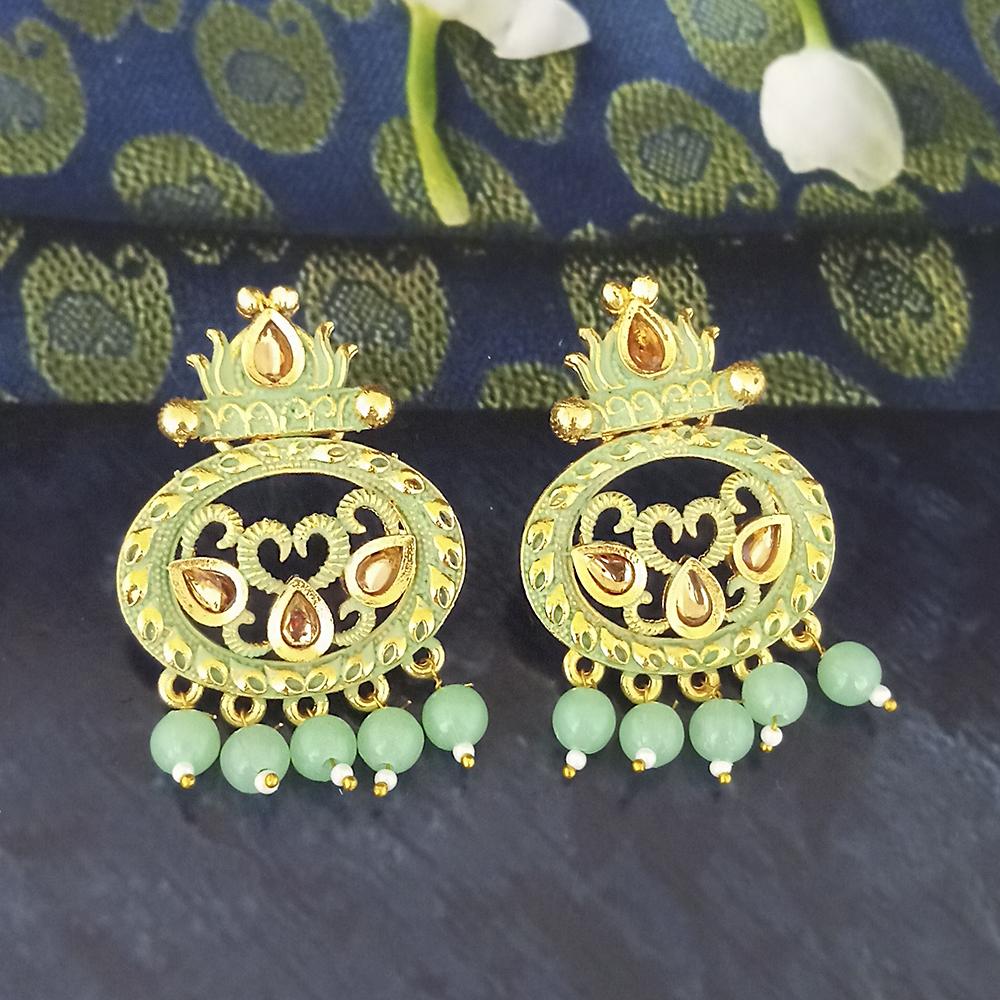 The99Jewel Green Matte Meenakari Dangler Beads Drop Earrings - 1318092B