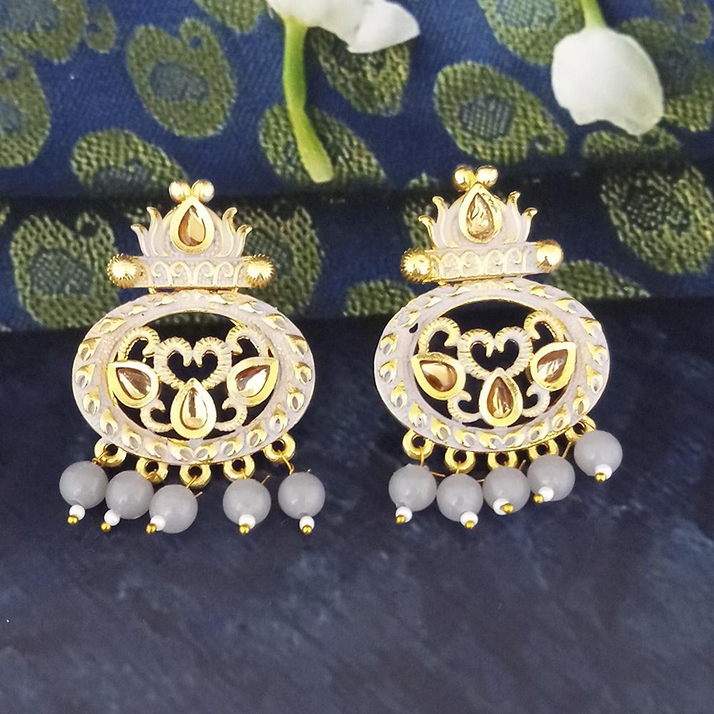 The99Jewel Grey Matte Meenakari Dangler Beads Drop Earrings - 1318092C