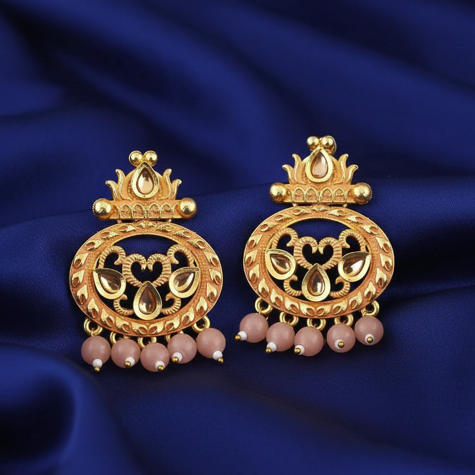 The99Jewel Peach Matte Meenakari Dangler Beads Drop Earrings - 1318092D