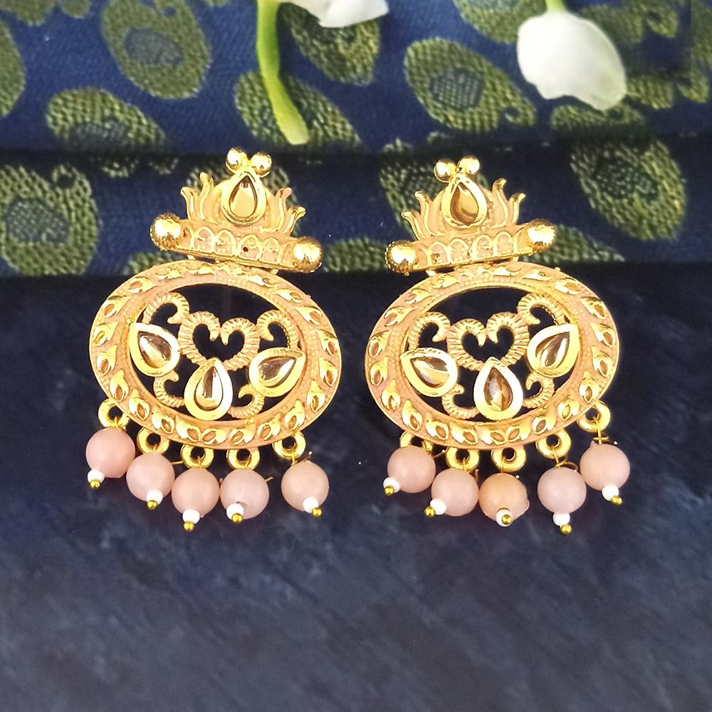 The99Jewel Peach Matte Meenakari Dangler Beads Drop Earrings - 1318092D