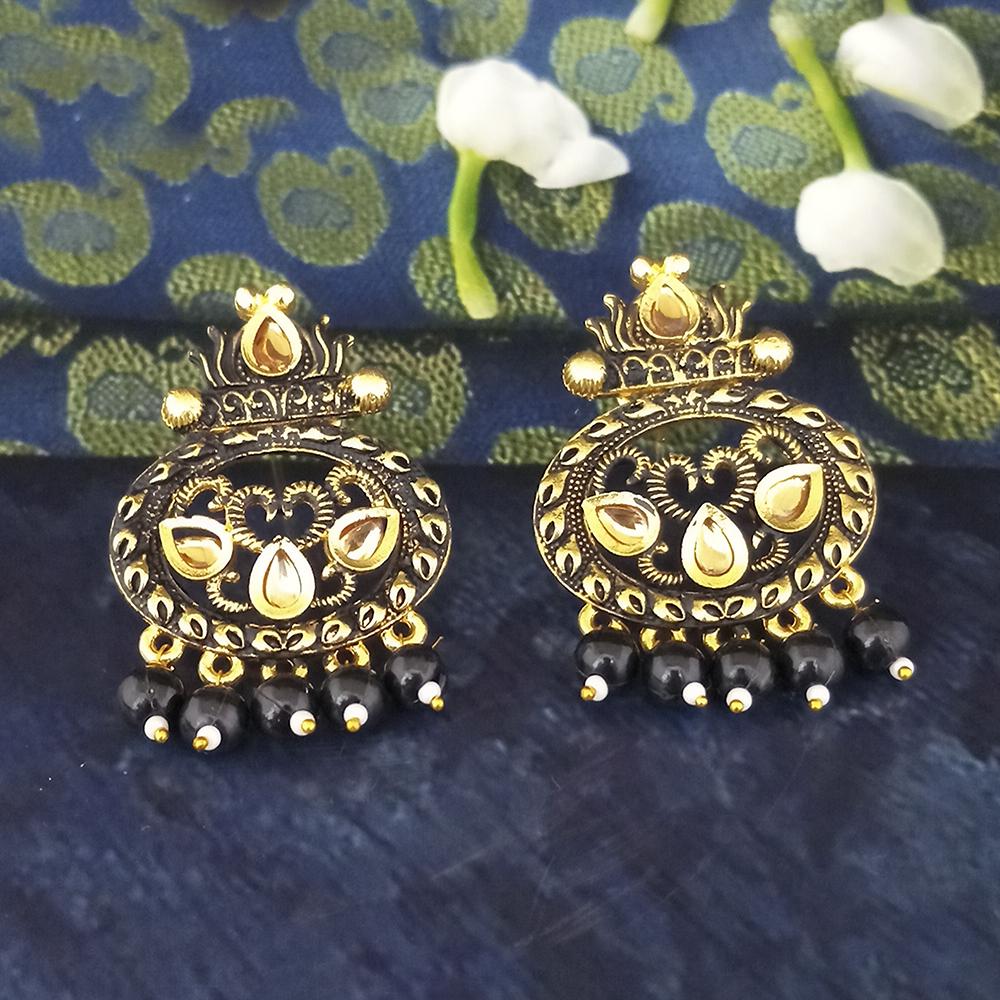 The99Jewel Black Matte Meenakari Dangler Beads Drop Earrings - 1318092E
