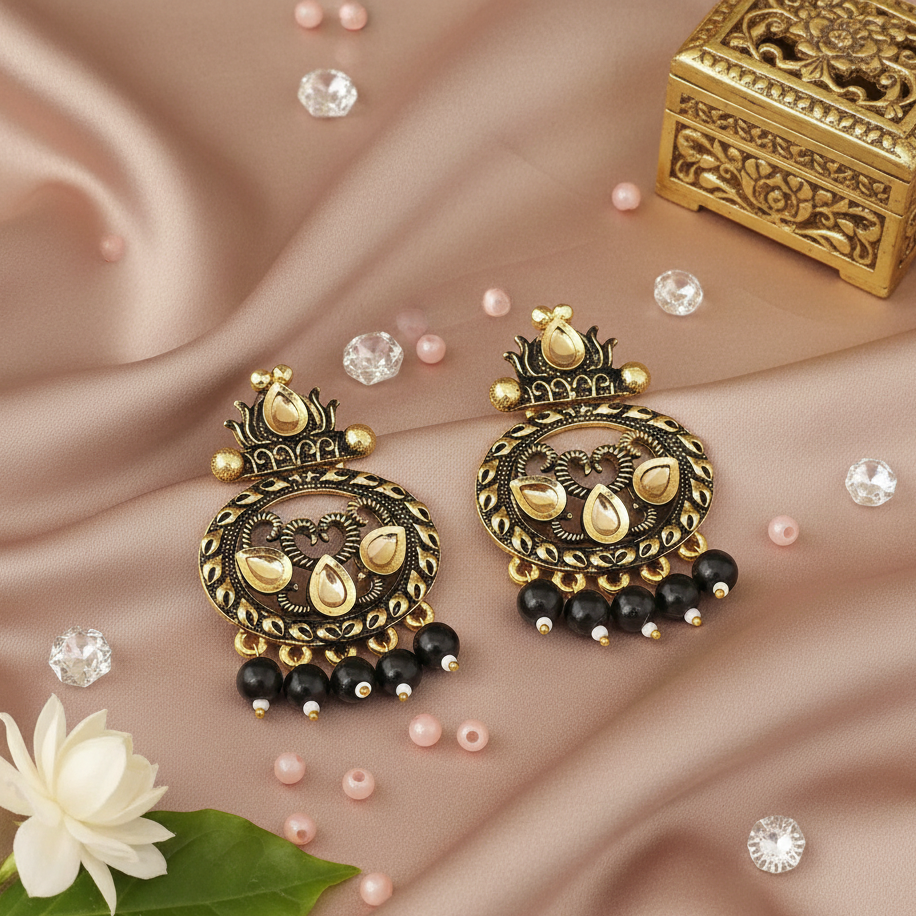 The99Jewel Black Matte Meenakari Dangler Beads Drop Earrings - 1318092E