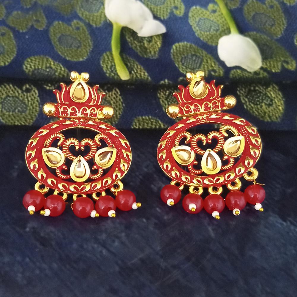 The99Jewel Red Matte Meenakari Dangler Beads Drop Earrings - 1318092F