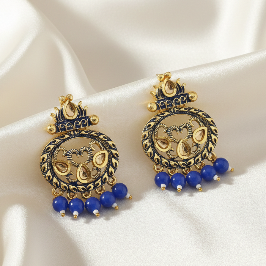 The99Jewel Blue Matte Meenakari Dangler Beads Drop Earrings - 1318092G