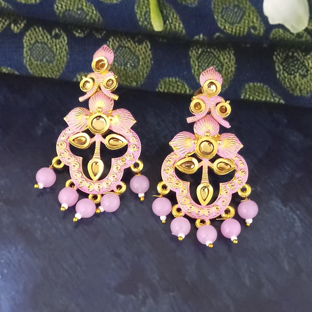 The99Jewel Pink Matte Meenakari Dangler Beads Drop Earrings - 1318093A