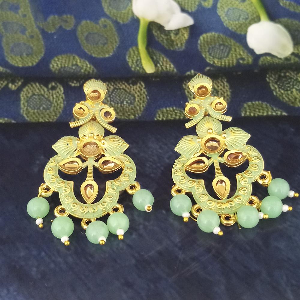 The99Jewel Green Matte Meenakari Dangler Beads Drop Earrings - 1318093B
