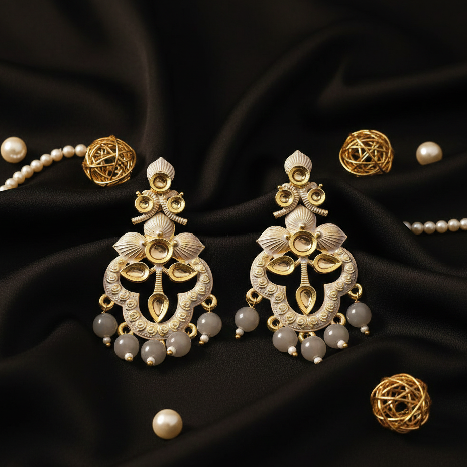 The99Jewel Grey Matte Meenakari Dangler Beads Drop Earrings - 1318093C