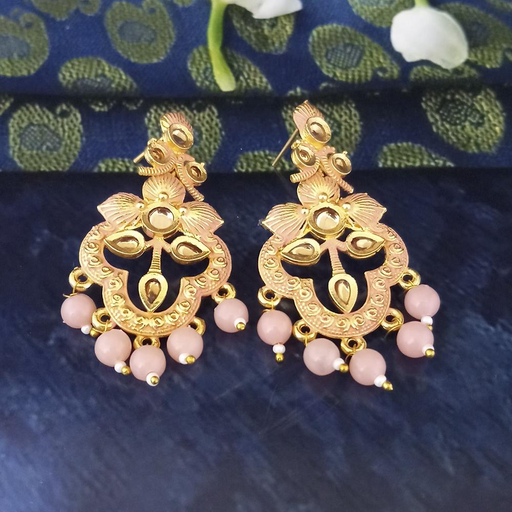 The99Jewel Peach Matte Meenakari Dangler Beads Drop Earrings - 1318093D
