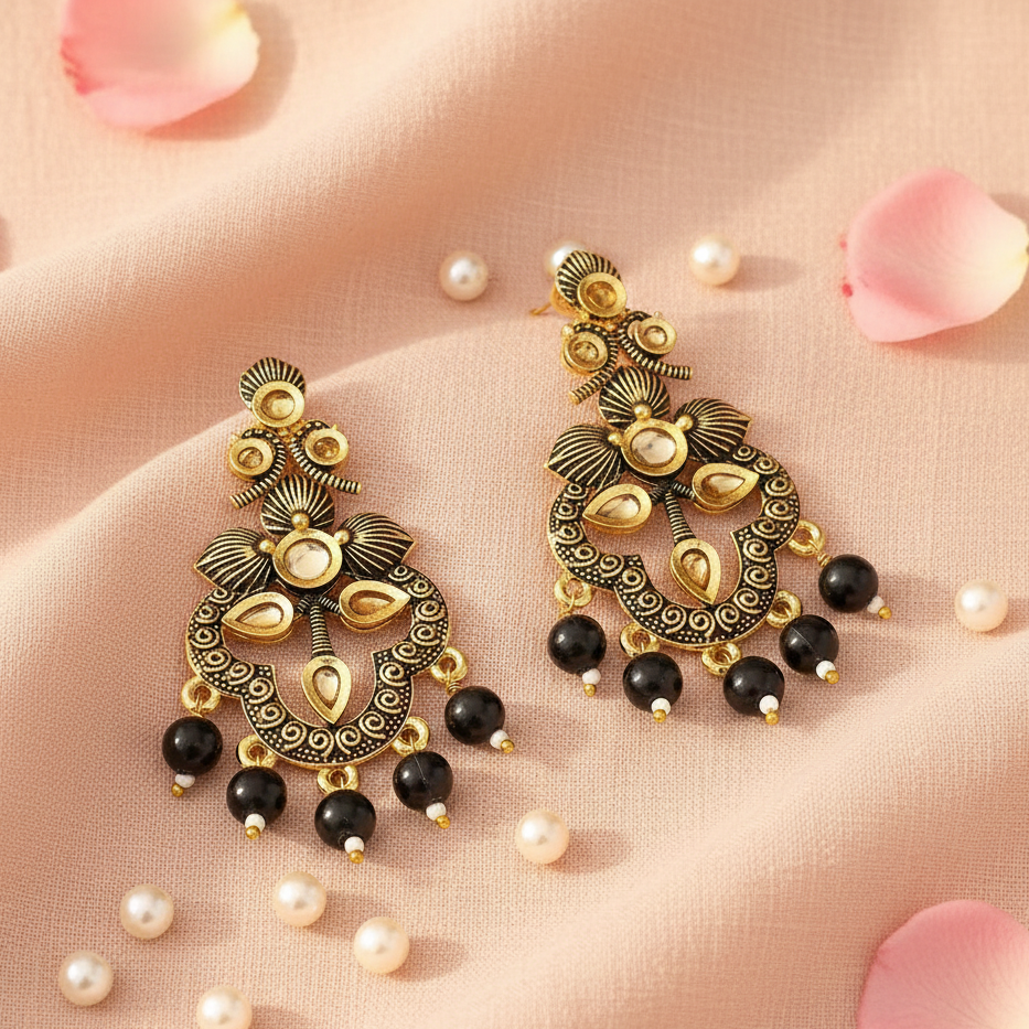 The99Jewel Black Matte Meenakari Dangler Beads Drop Earrings - 1318093E