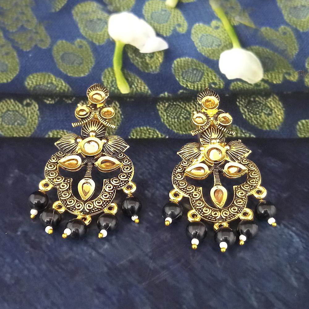 The99Jewel Black Matte Meenakari Dangler Beads Drop Earrings - 1318093E