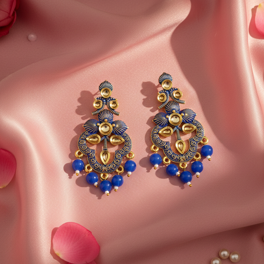 The99Jewel Blue Matte Meenakari Dangler Beads Drop Earrings - 1318093G