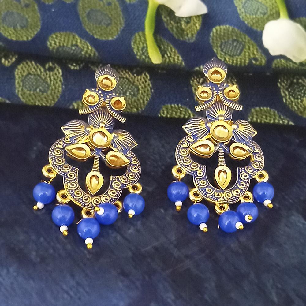 The99Jewel Blue Matte Meenakari Dangler Beads Drop Earrings - 1318093G