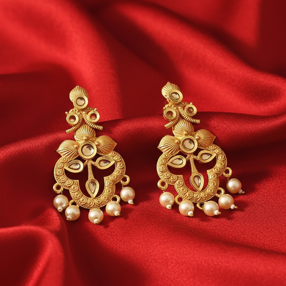 The99Jewel Peach Matte Meenakari Dangler Beads Drop Earrings - 1318093H
