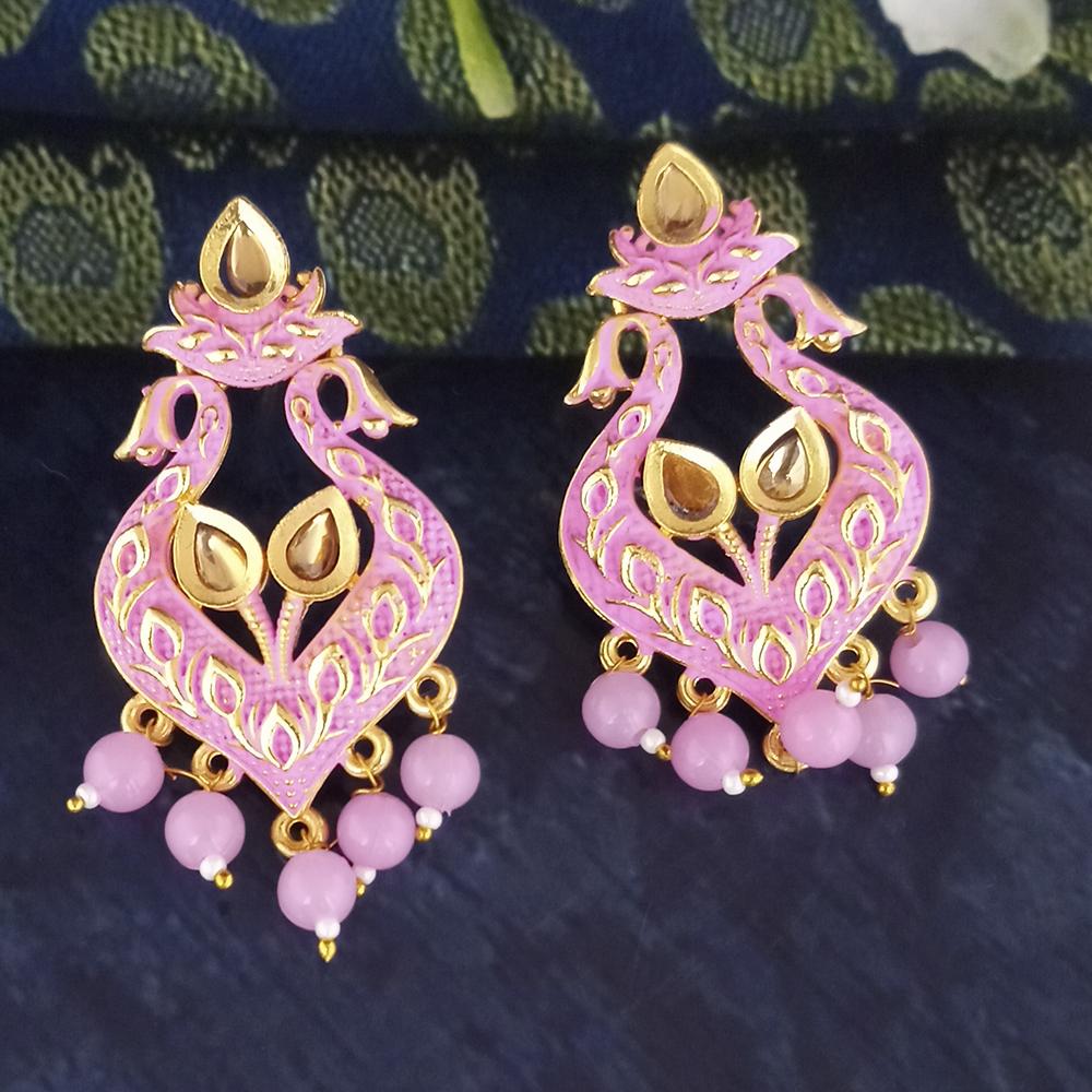 The99Jewel Pink Matte Meenakari Dangler Beads Drop Earrings - 1318094A