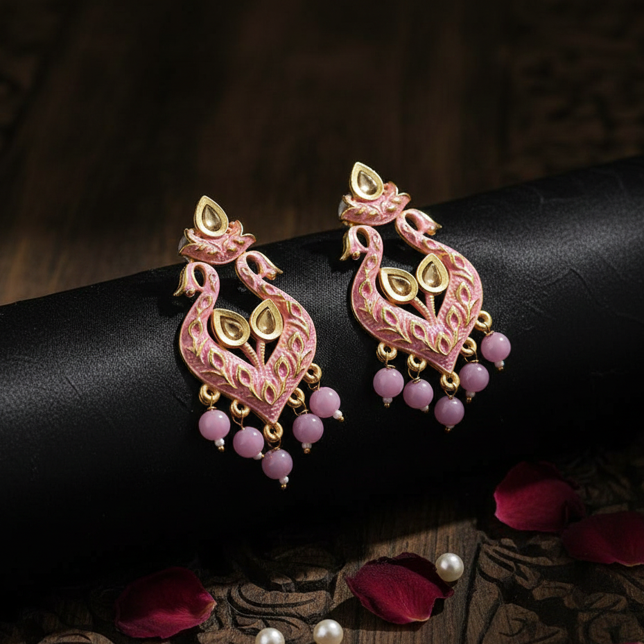 The99Jewel Pink Matte Meenakari Dangler Beads Drop Earrings - 1318094A