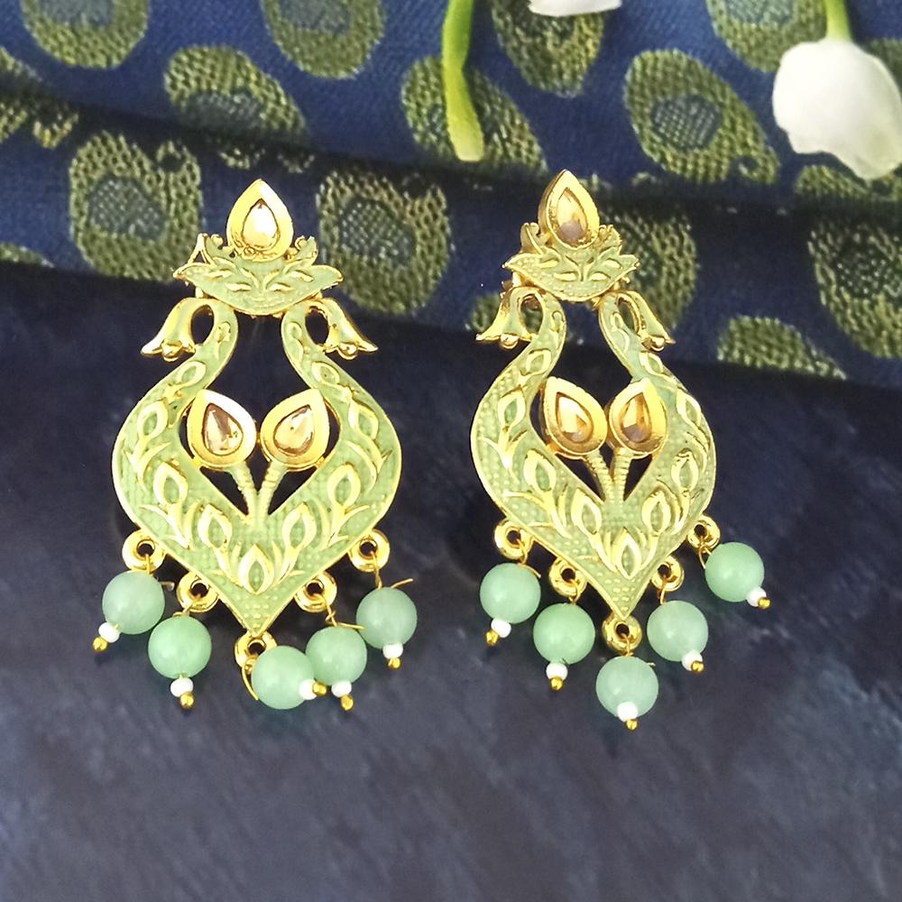 The99Jewel Green Matte Meenakari Dangler Beads Drop Earrings - 1318094B