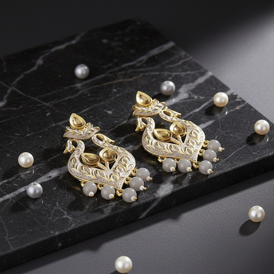 The99Jewel Grey Matte Meenakari Dangler Beads Drop Earrings - 1318094C