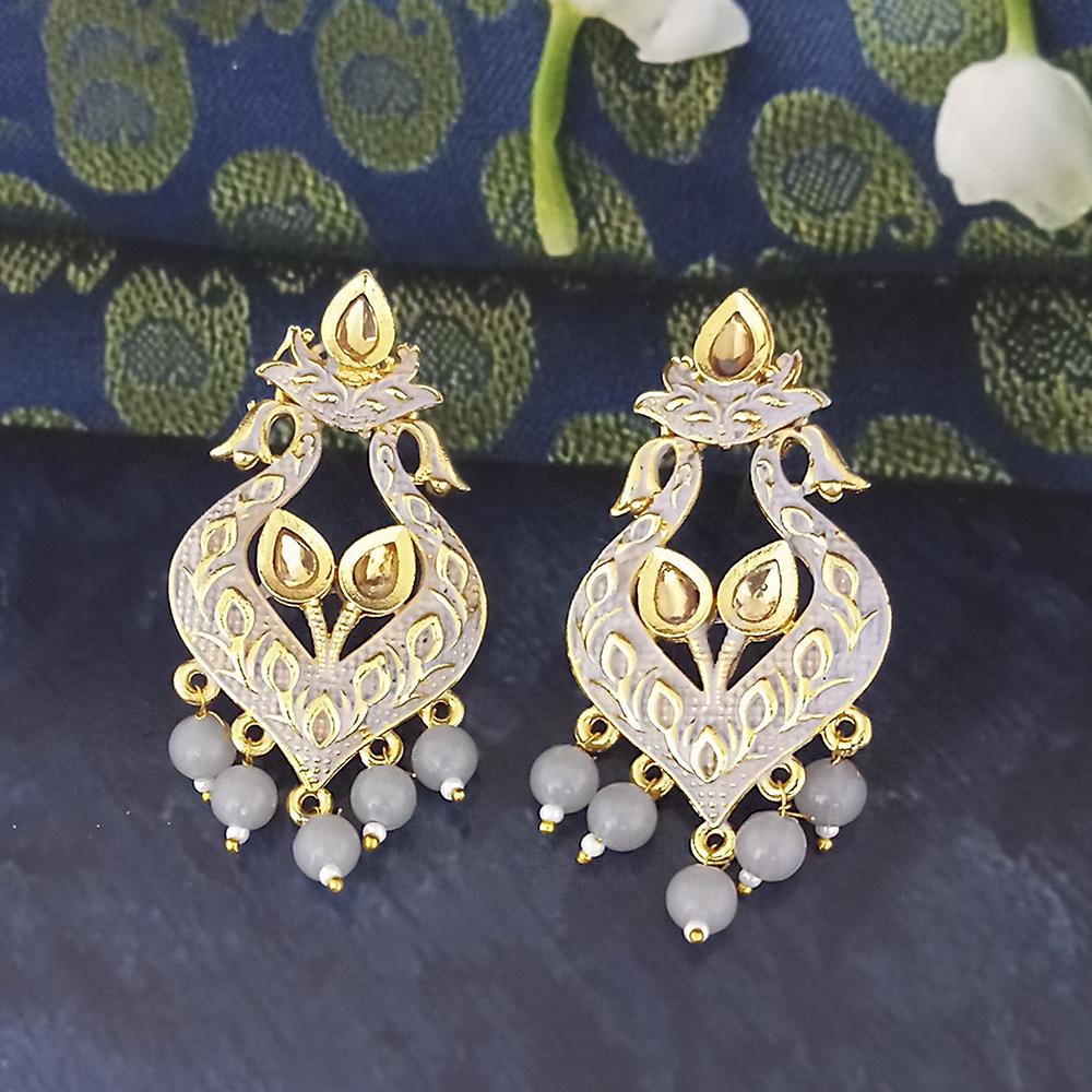 The99Jewel Grey Matte Meenakari Dangler Beads Drop Earrings - 1318094C