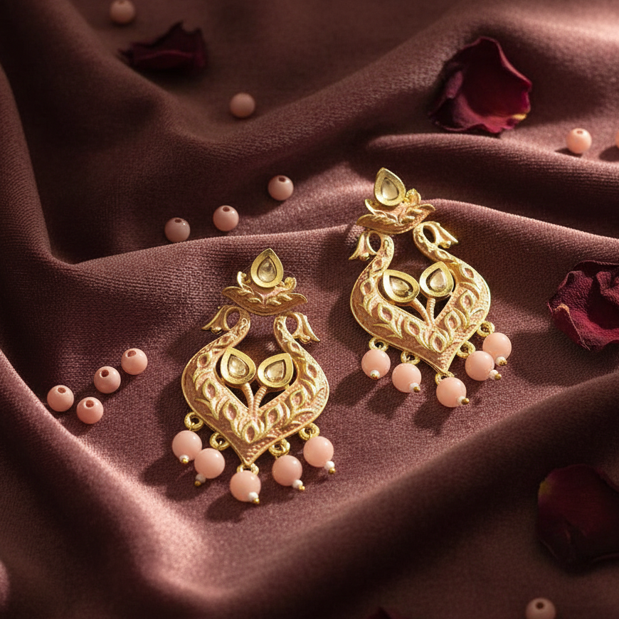 The99Jewel Peach Matte Meenakari Dangler Beads Drop Earrings - 1318094D